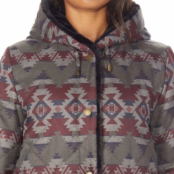 NEW ❄️ Pendleton Women Print Reversible Faux Fur Hooded Winter Coat Jacket Black - Picture 4 of 16